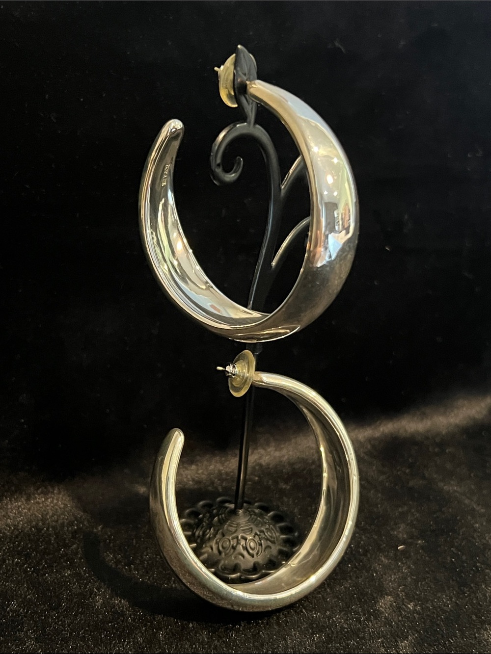 Sterling Silver Crescent Hoop Earrings - large.